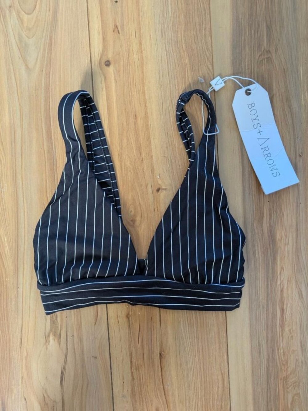 NWT Boys + Arrows Phil Bikini Triangle Top - black white stripe Bogey - XS